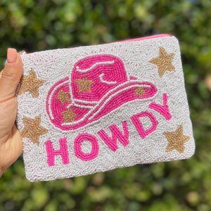 HOWDY Pink Country Western Cowgirl Money Coin Purse Pouch Makeup Bag Wallet NEW
